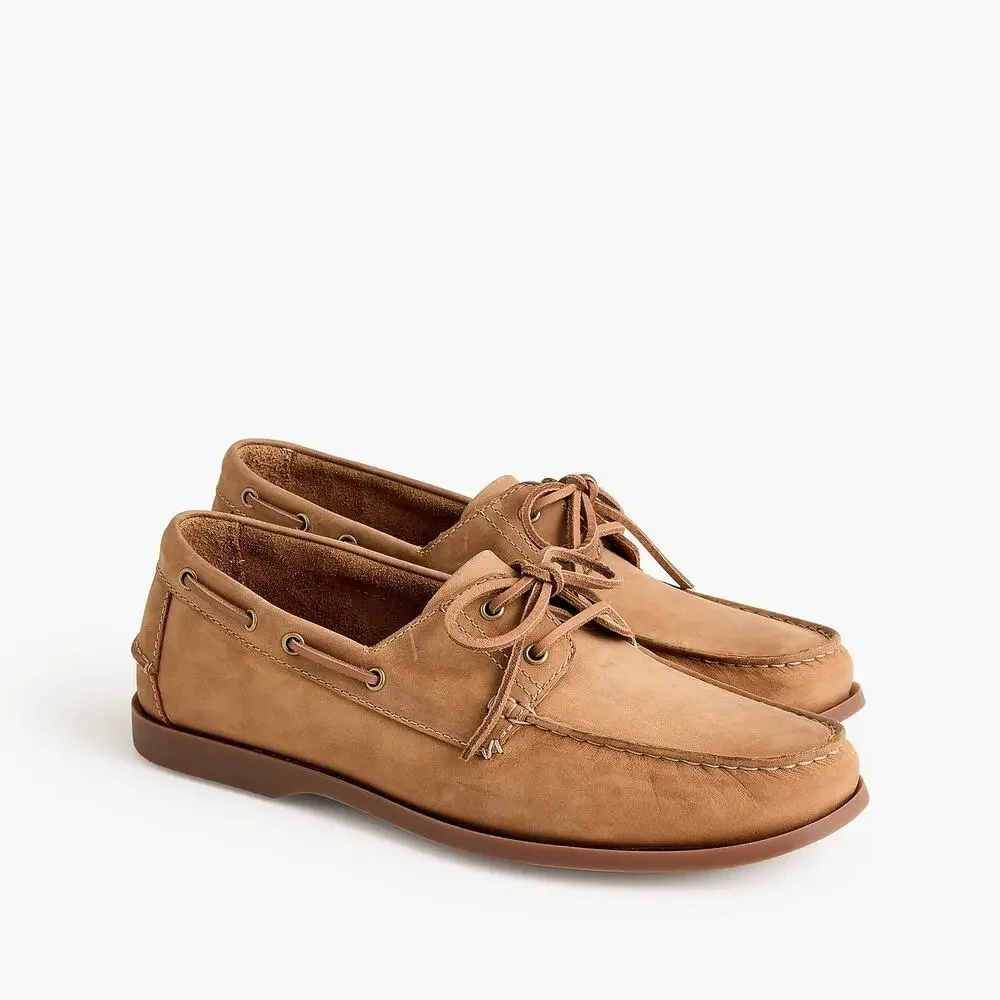 J. Crew Men's Leather Boat Shoes Comfort Round-Toe Leather Oil Tan Size 10 NWOB